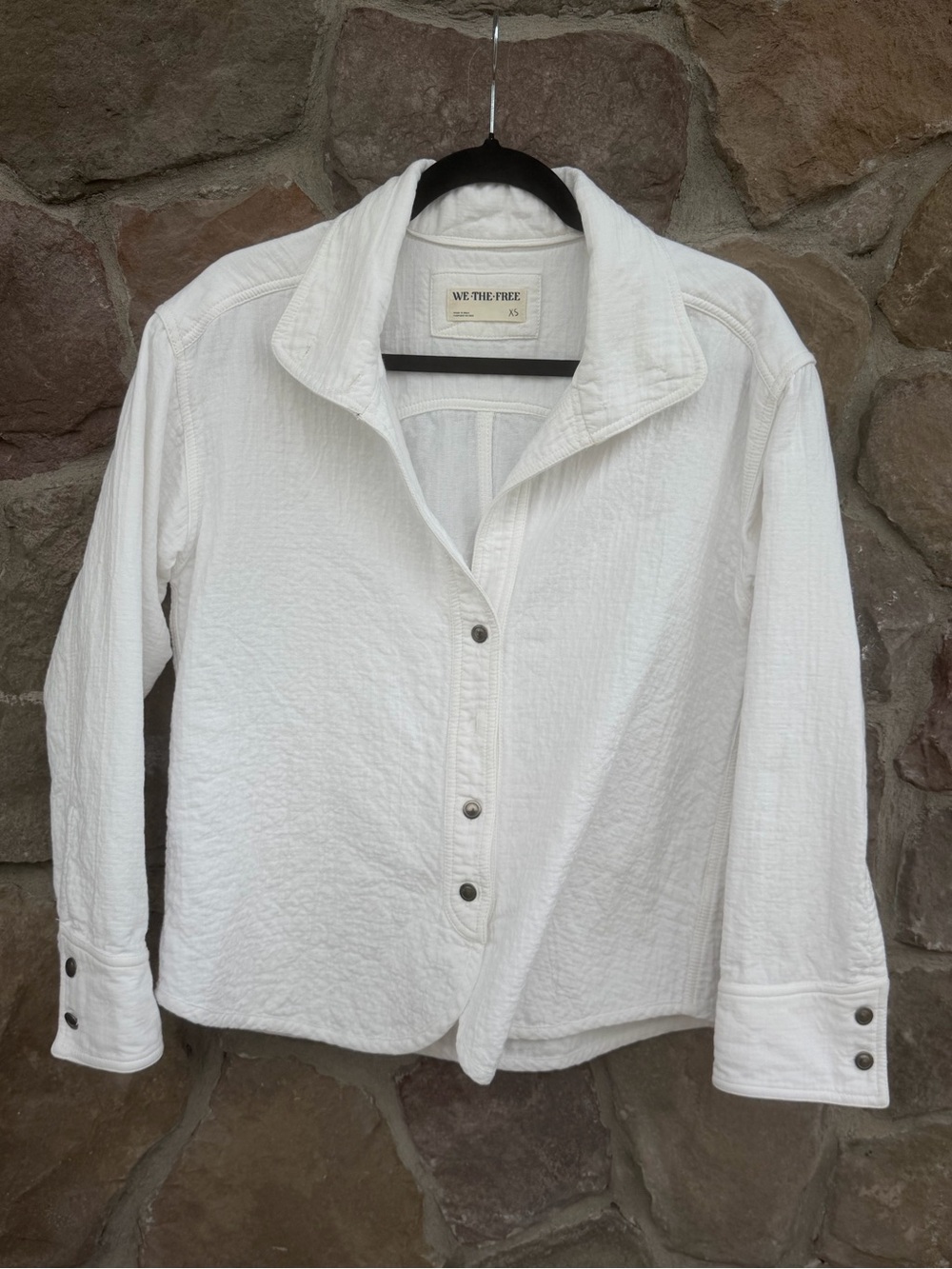 We The Free Cream Textured Button-Front Shirt Jacket